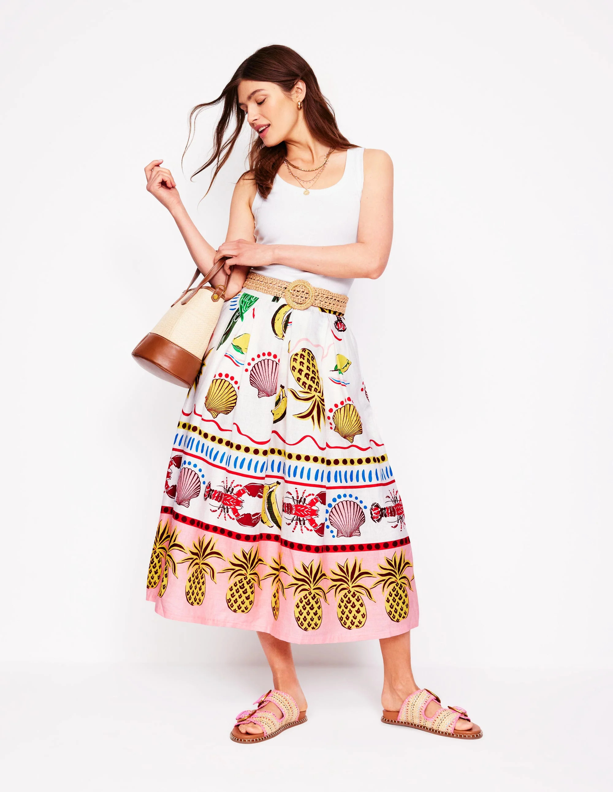 Verity Linen Midi Skirt-Multi, Tropical Bonanza | Boden UK