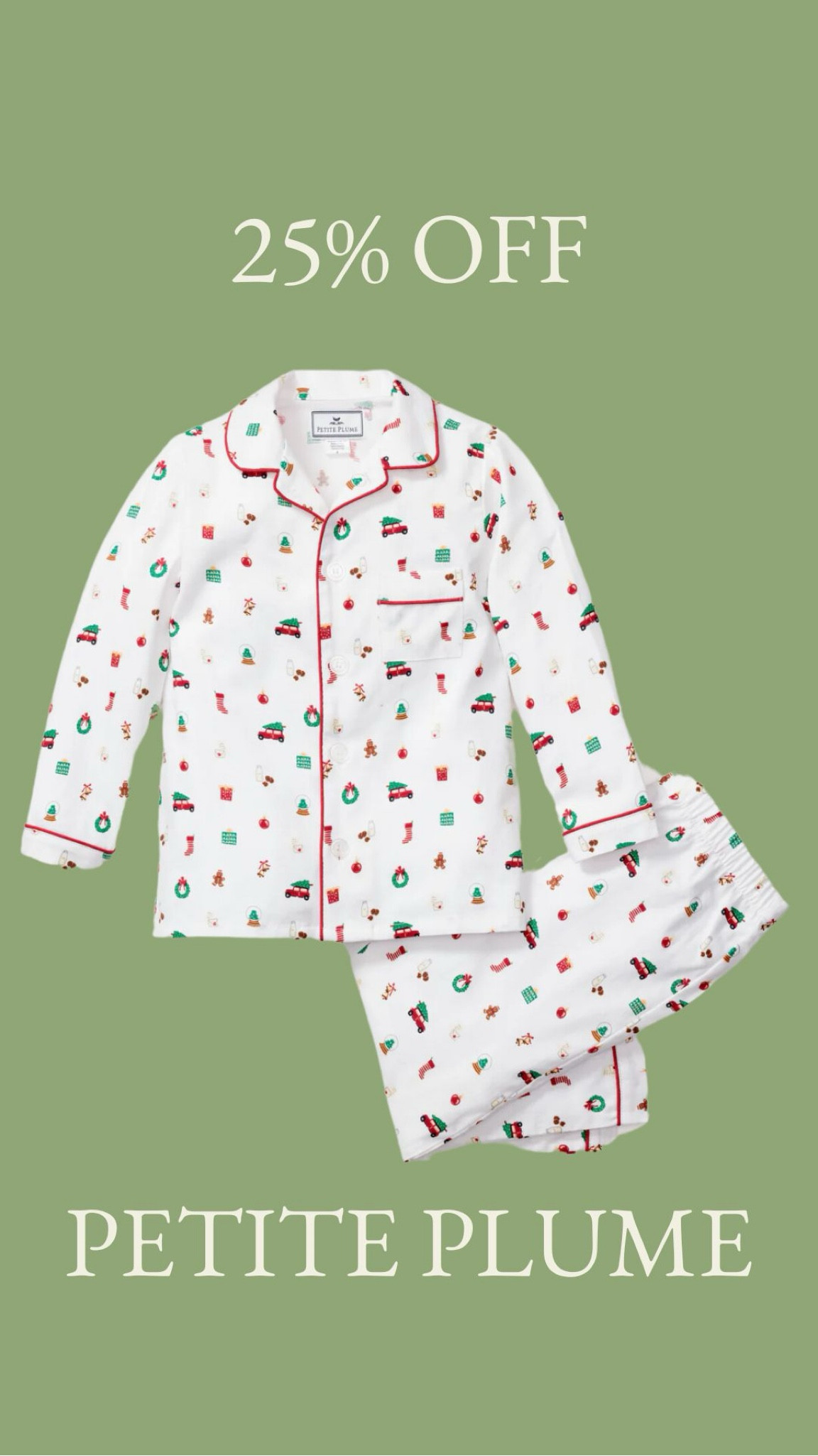 My kid’s Christmas pajamas are 25% off with code BLACKFRIDAY. Size up to get two years out of them!