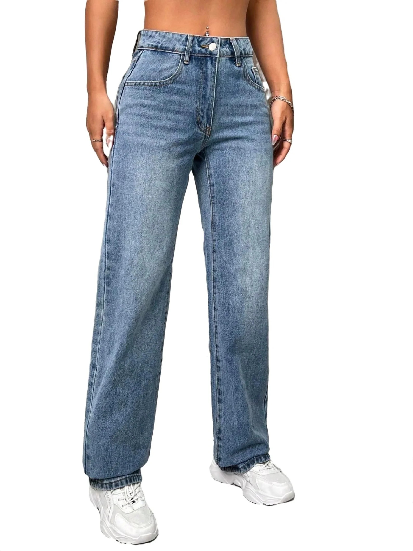 Women's Plain Straight Leg Blue Long Jeans Petite S (4) | Walmart (US)