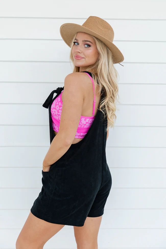 Remember This Feeling Black Terry Knotted Romper FINAL SALE | Pink Lily