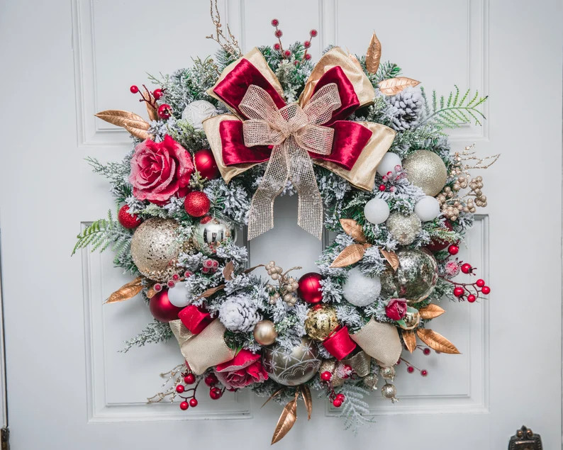 Elegant and Festive Red and Gold Christmas Wreath for Front Door, Luxury Holiday Home Decor - Ets... | Etsy (Global)