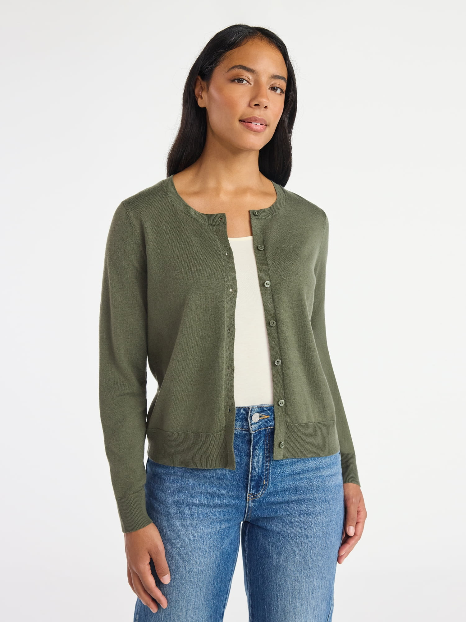 Time and Tru Women's Fine Gauge Cardigan Sweater, Lightweight, Sizes XS-XXXL | Walmart (US)