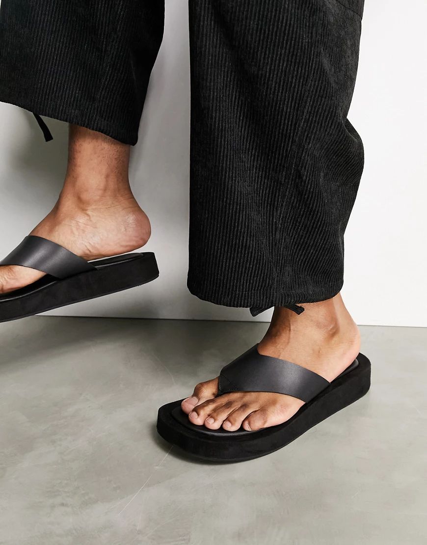 ASOS DESIGN flip flops with angular wedge sole in black | ASOS (Global)