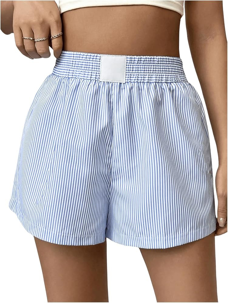 Milumia Women's Casual Striped Wide Leg Shorts Elastic High Waist Loose Shorts | Amazon (US)