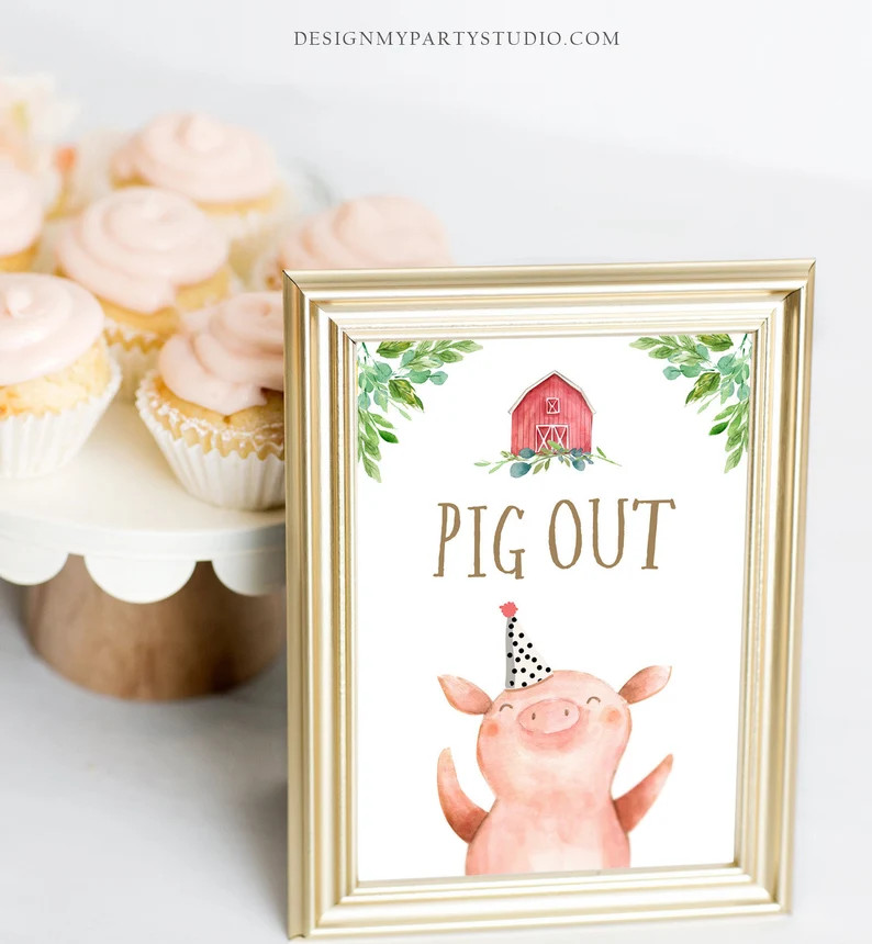 Pig Out Table Sign Farm Animals Birthday Decorations Barnyard Decor Boy Birthday Red Farm Buffet ... | Etsy (US)