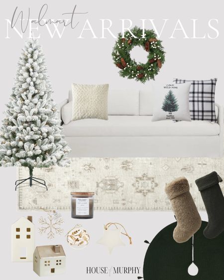 Neutral holiday home | winter whites | walmart finds | affordable holiday decor | trim the tree | ceramic house | snowflake ornaments | flocked Christmas tree | throw pillows | stockings | washable rug | white berry wreath | plaid pillow | knit tree skirt

#LTKhome #LTKSeasonal #LTKHoliday