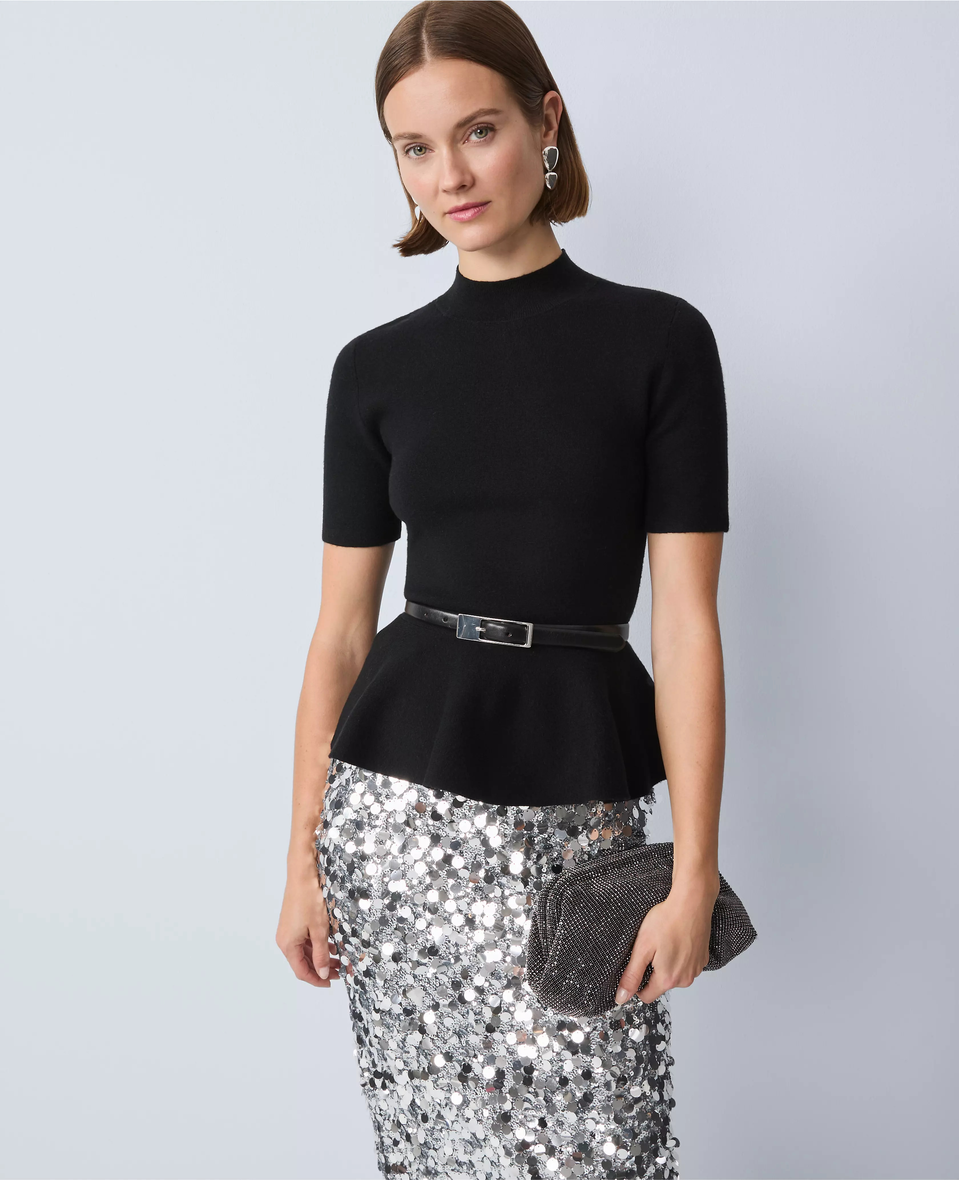 Petite Mock Neck Peplum Top | Ann Taylor