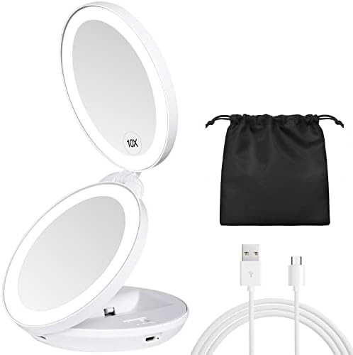 KEDSUM Upgraded Rechargeable LED Lighted Travel Magnifying Mirror, 1X/10X Magnification Compact M... | Amazon (US)