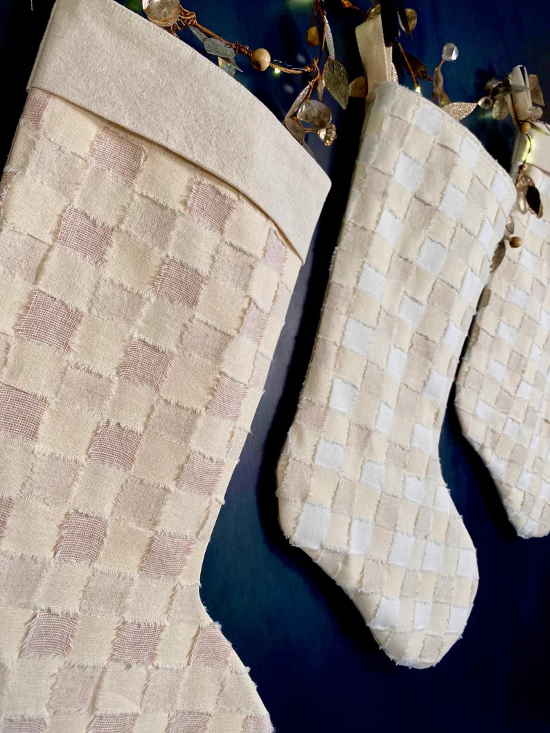 Neutral Linen Christmas Stocking. Handmade Unique One of - Etsy | Etsy (US)