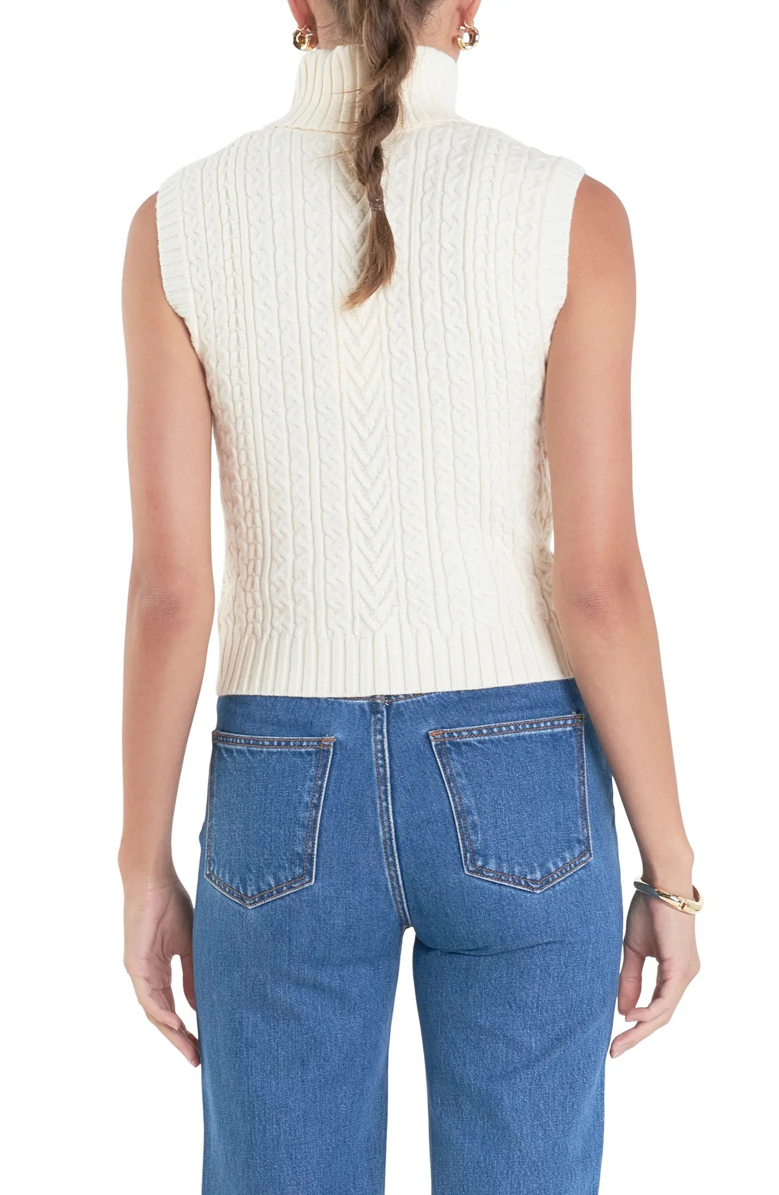 English Factory Cable Stitch Sleeveless Turtleneck Sweater | Nordstrom | Nordstrom