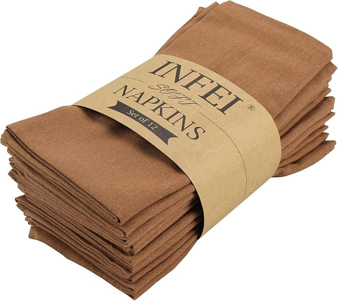Amazon.com: INFEI Solid Color Cotton Linen Blended Thin Dinner Cloth Napkins - Pack of 12 (40 x 40 c | Amazon (US)