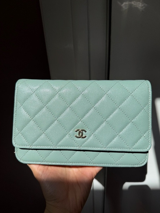 CHANEL Quilted Wallet on Chain in Mint Green Caviar Leather | Poshmark