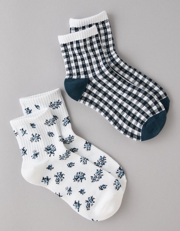 AE Rose and Gingham Boyfriend Socks 2-Pack | American Eagle Outfitters (US & CA)