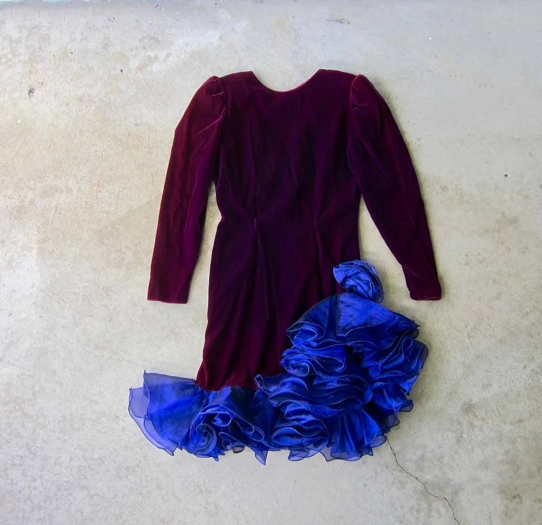 80s Purple Velvet Mini Dress: Ruffled Party Minidress - Etsy | Etsy (US)