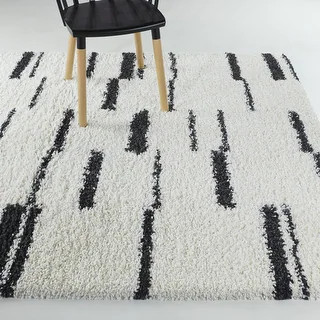 Alston Modern Abstract Shag Area Rug - 7'10" x 10' - Cream | Bed Bath & Beyond