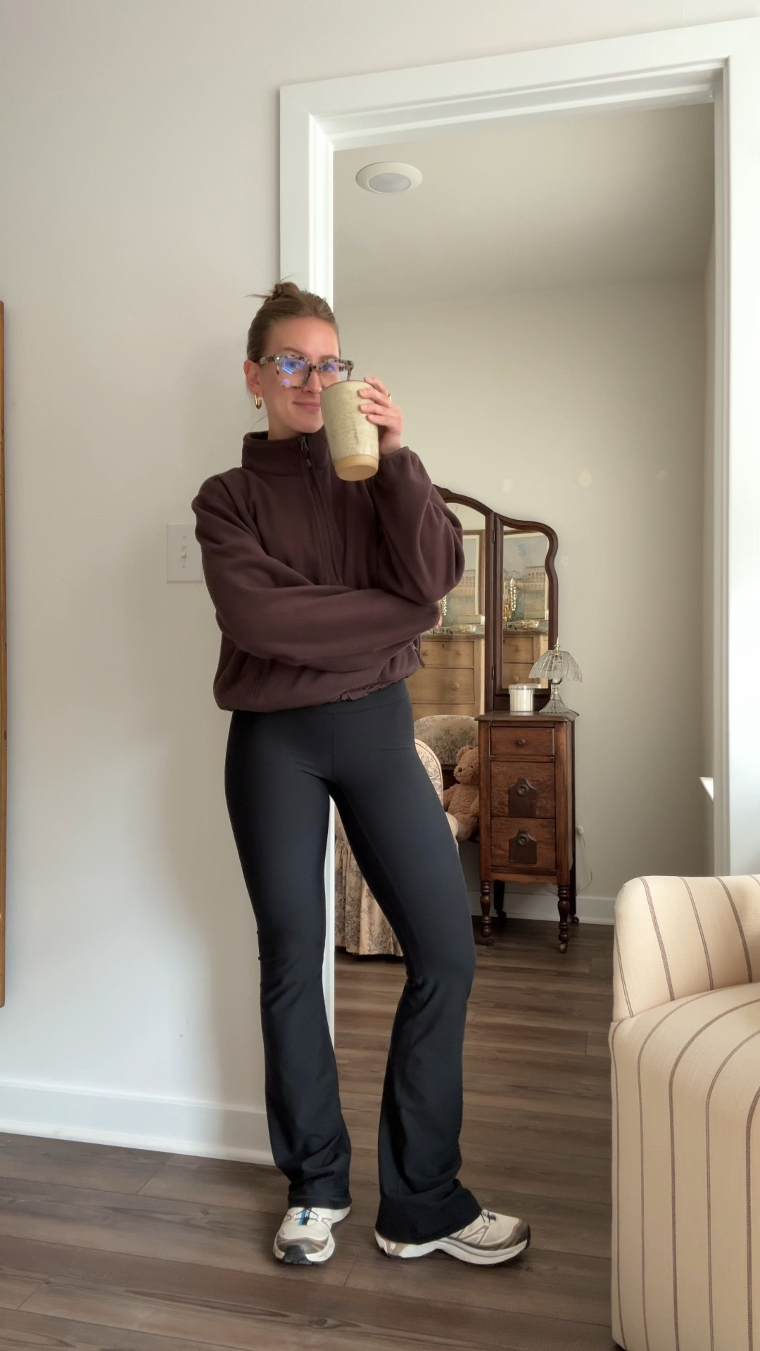 10/6/25 Casual cozy vibes today 🍂 Wearing my Aritzia brown fleece quarter zip with Abercrombie flare leggings — the perfect comfy combo for a chill fall day. Paired it with my Salomon XT-6 sneakers for a sporty touch and my Amazon blue light glasses I’ve been wearing nonstop lately. ☕



#LTKSeasonal #LTKShoeCrush #LTKStyleTip