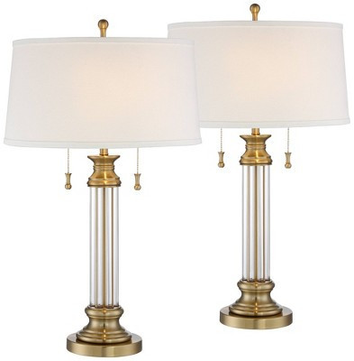 Vienna Full Spectrum Rolland Traditional Table Lamps 30" Tall Set of 2 Antique Brass Crystal Off White Drum Shade for Bedroom Living Room Nightstand | Target