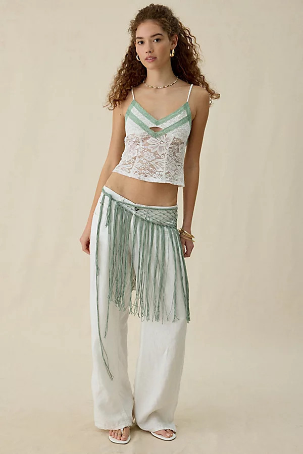 Crochet XL Fringe Sarong in Olive, Women's at Urban Outfitters | Urban Outfitters (US and RoW)