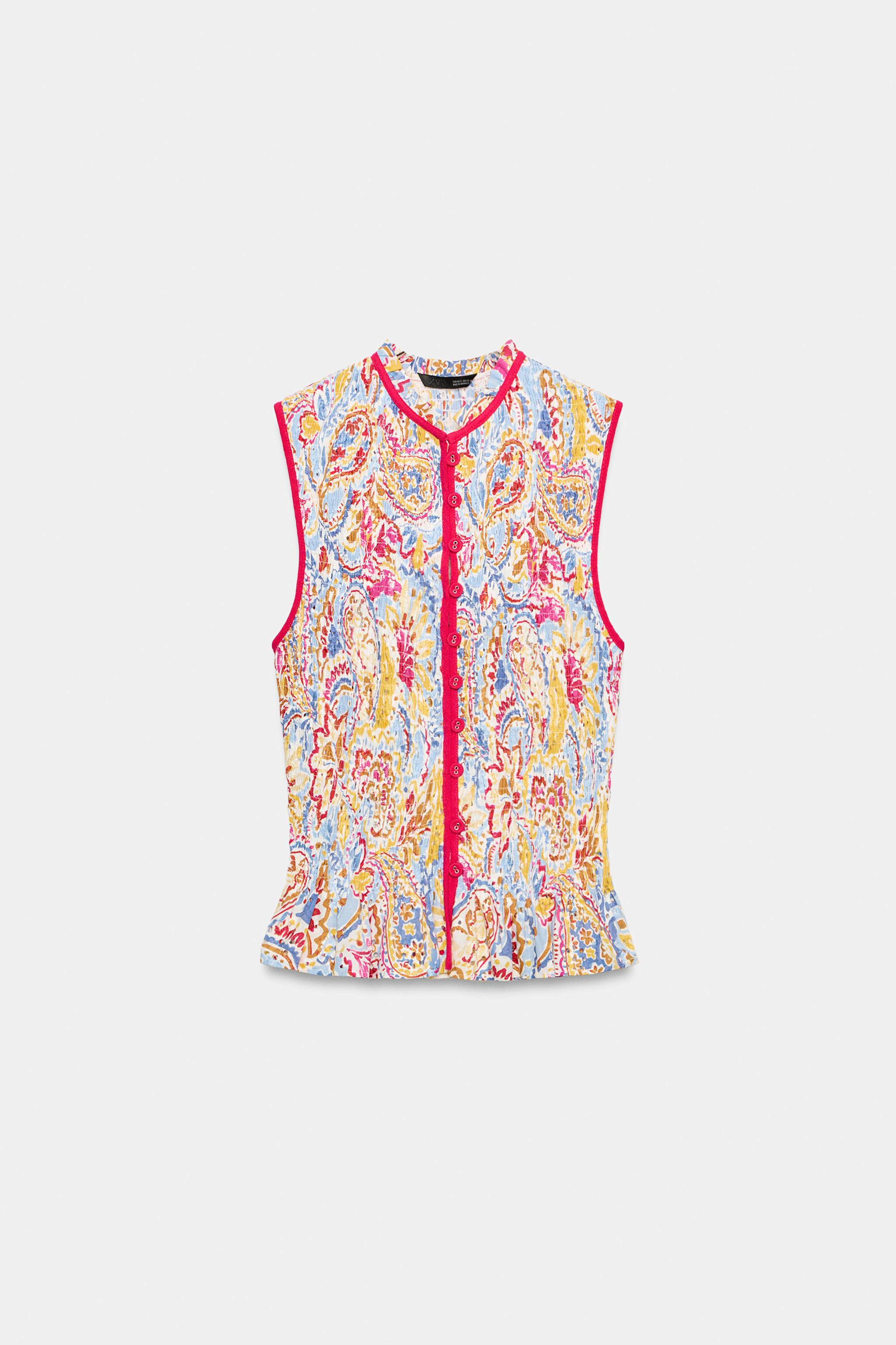 PRINTED TOP WITH CUTWORK EMBROIDERY | Zara UK