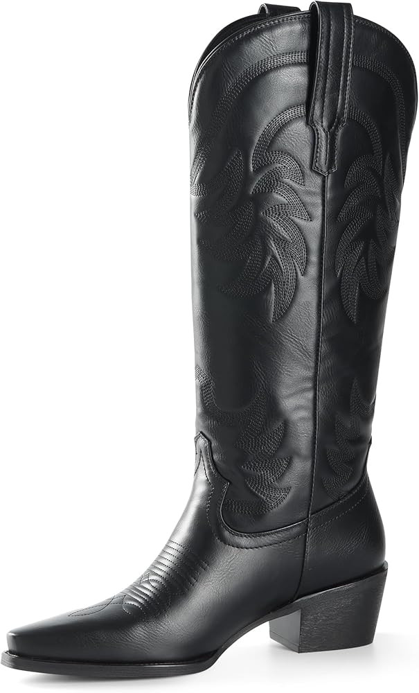iiimmu Cowgirl Boots Women Knee High Boots Pointed Toe and Block Heel Cowboy Suede and Faux Leath... | Amazon (US)