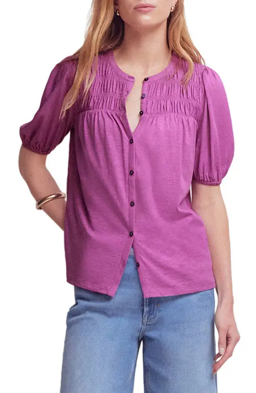 Boden Mya Smocked Short Sleeve Button-Up Shirt in Mulberry at Nordstrom, Size 2 | Nordstrom
