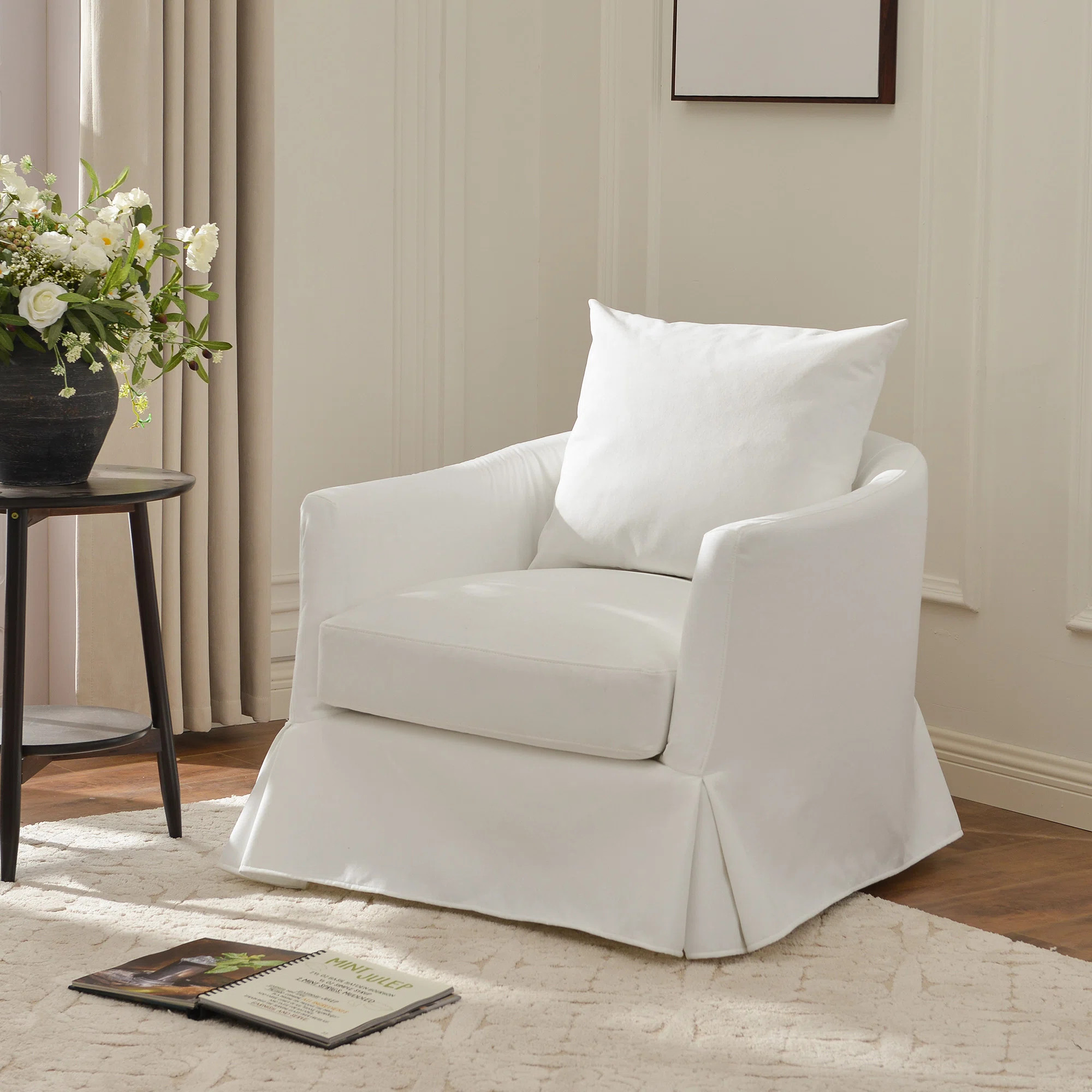 32" Wide Down Fill Upholstered Slipcovered Swivel Barrel Armchair | Wayfair North America
