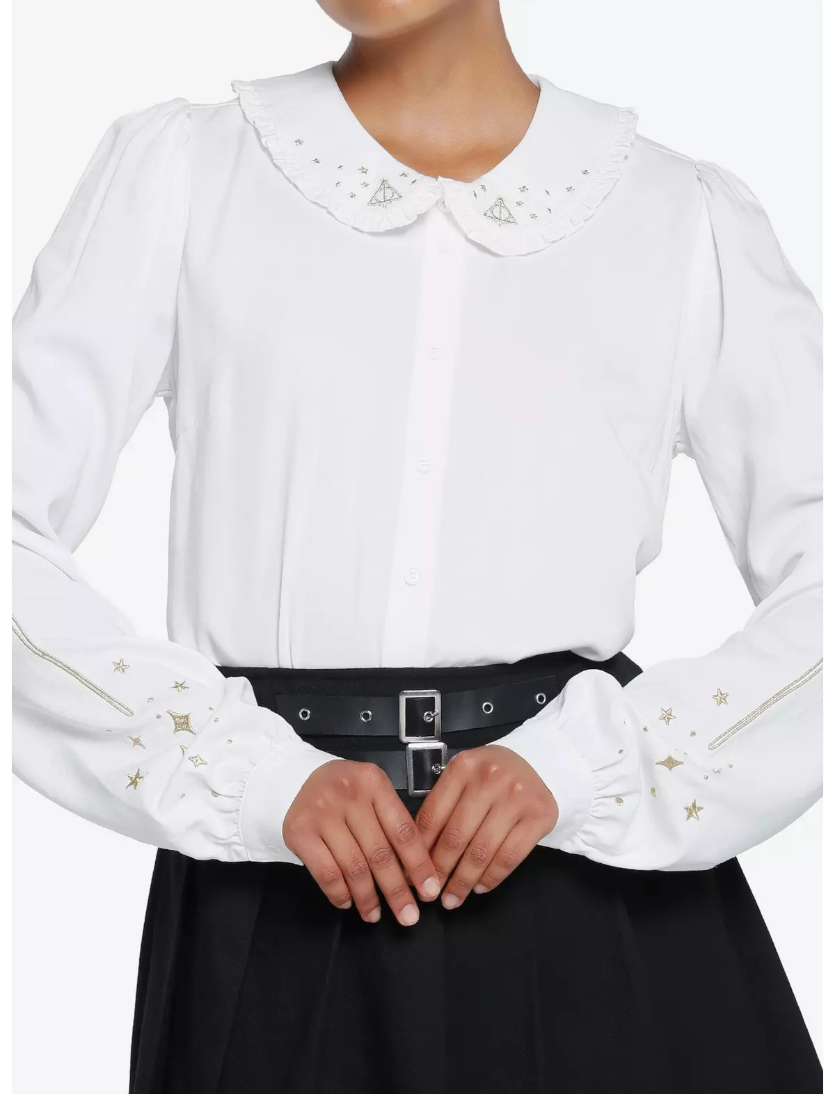 Harry Potter Deathly Hallows Collar Girls Long-Sleeve Woven Button-Up | Hot Topic