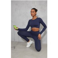 PrettyLittleThingMidnight Blue Sport Seamless Dipped Front Leggings | PrettyLittleThing CAN