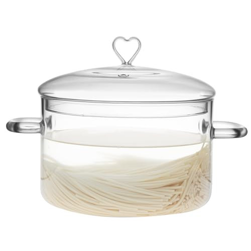 3 L Glass Cooking Pot with Lid, Glass Simmer Pot, Save Energy, Heat Resistant, for Water-based Recipes. Heart Shape Lid, Clear, 3.2QT(3000ml) | Amazon (US)