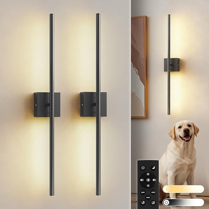 L LOHAS LED Battery Operated Wall Sconces Set of 2, Battery Wall Sconce 10000mAh, Black Rechargea... | Amazon (US)