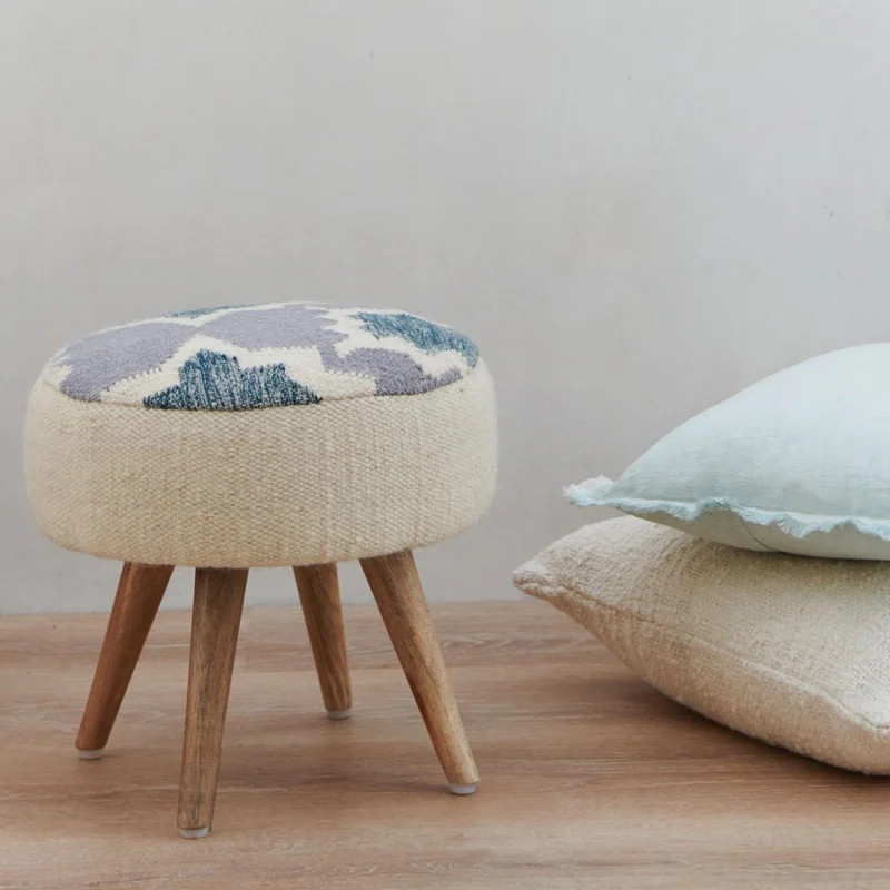 Anaya Home Handwoven Indigo Patterned Stool - Blue | Verishop