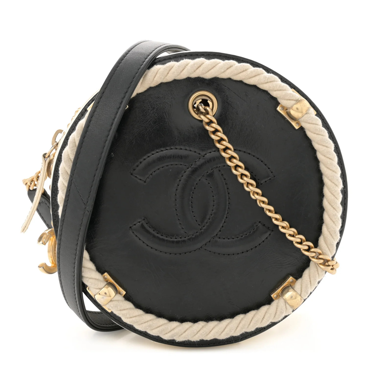 Crumpled Calfskin Cotton Small En Vogue Round Bag Black | FASHIONPHILE (US)