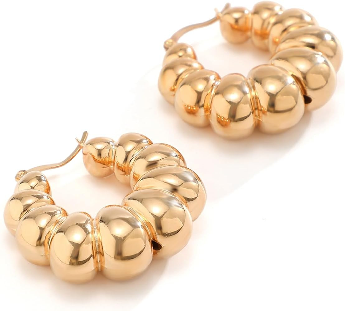 Chunky Gold Earring for Women Statement Earrings Heart Earrings Irregular Earrings Hoop Earrings ... | Amazon (US)