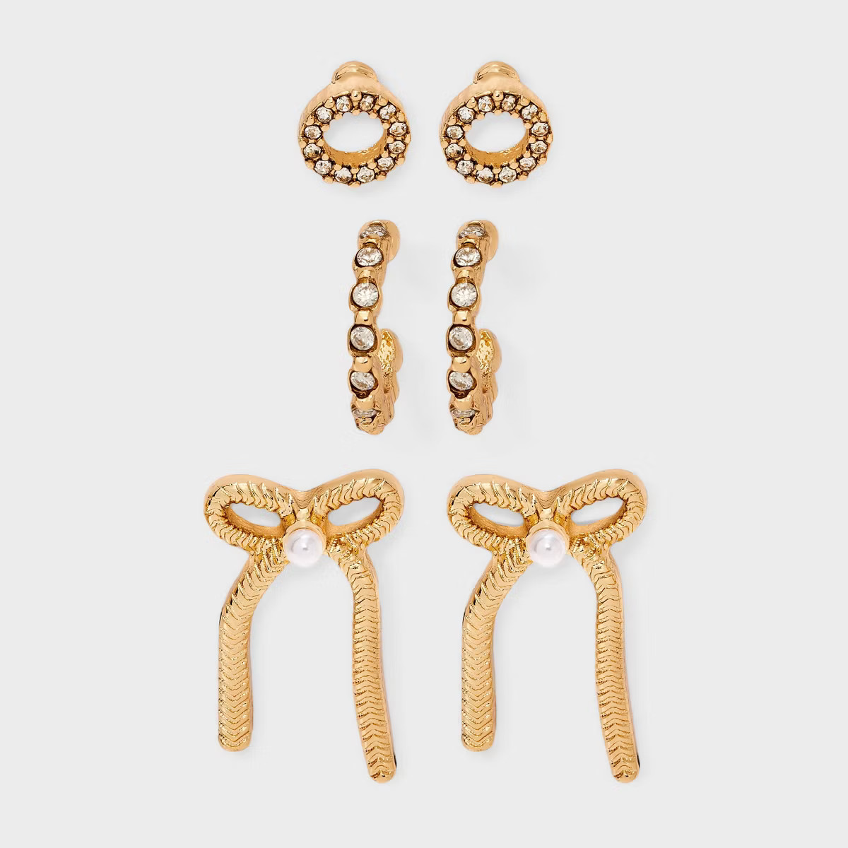 Circle and Bow Stud Earring Set 3pc - A New Day™ Gold | Target