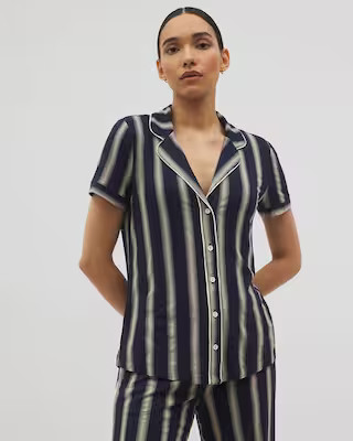 Piped Short Sleeve Notch Collar Pajama Top | SOMA