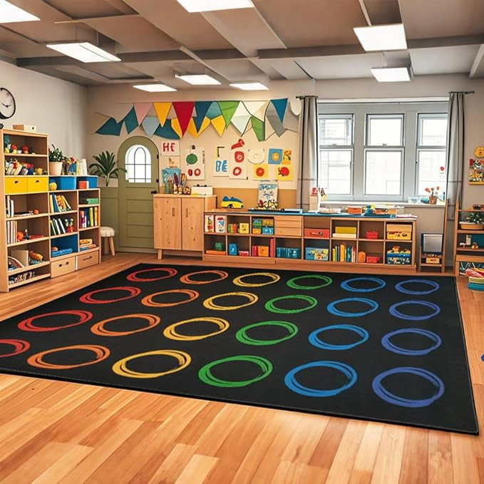 Classroom Rugs Elementary with Colorful Circle, Large Classroom Rug for Preschool Nursery Daycare... | Amazon (US)