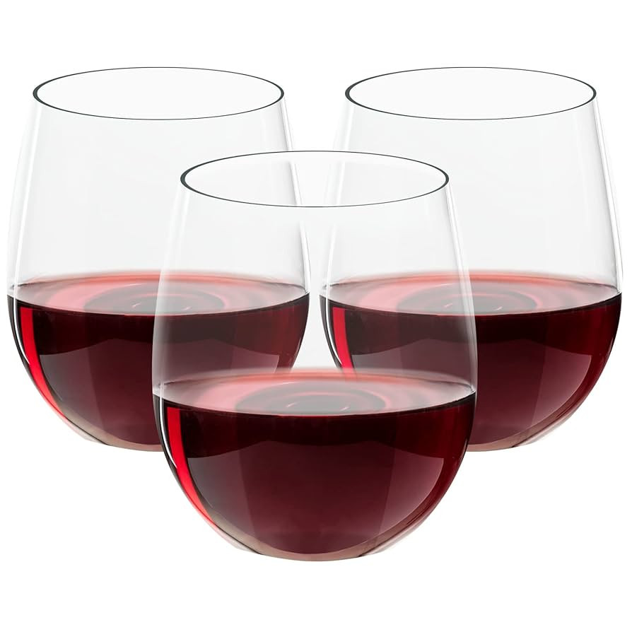 FOCUSLINE 32 Pack Plastic Wine Glasses Stemless, 12 Oz Crystal Clear Disposable Wine Cups, Reusab... | Amazon (US)