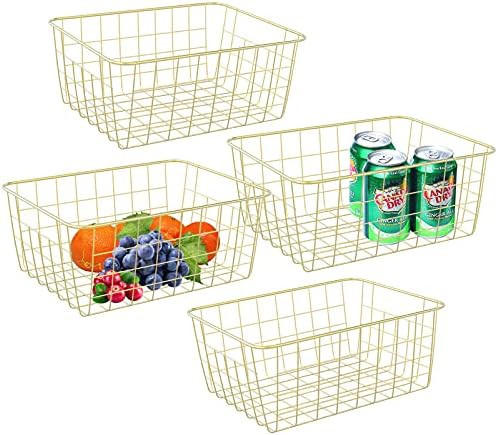 Gold Wire Baskets for Organizing, Metal Storage Baskets with Handles, Sturdiness Small Wire Stora... | Amazon (US)
