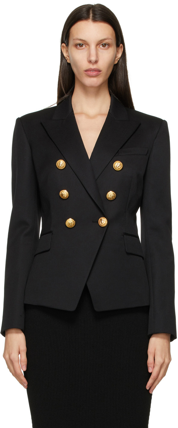 Black Wool	6-Button Permanent Blazer | SSENSE