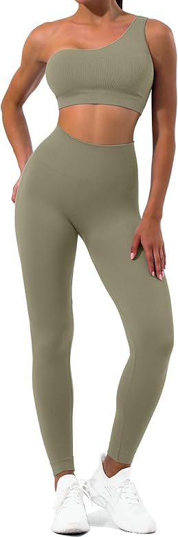 Sportneer Workout Sets for Women 2 Piece, Ribbed Seamless Sports Bra Matching Gym Yoga Outfits | Amazon (US)