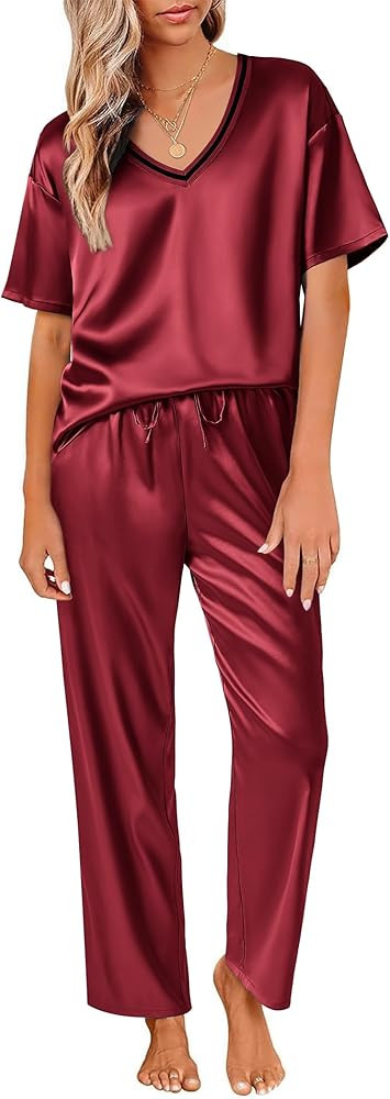 Ekouaer Satin Pajama Set for Women Short Sleeve Silky Pjs 2 Piece Lounge Sets Soft Comfy Sleepwea... | Amazon (US)