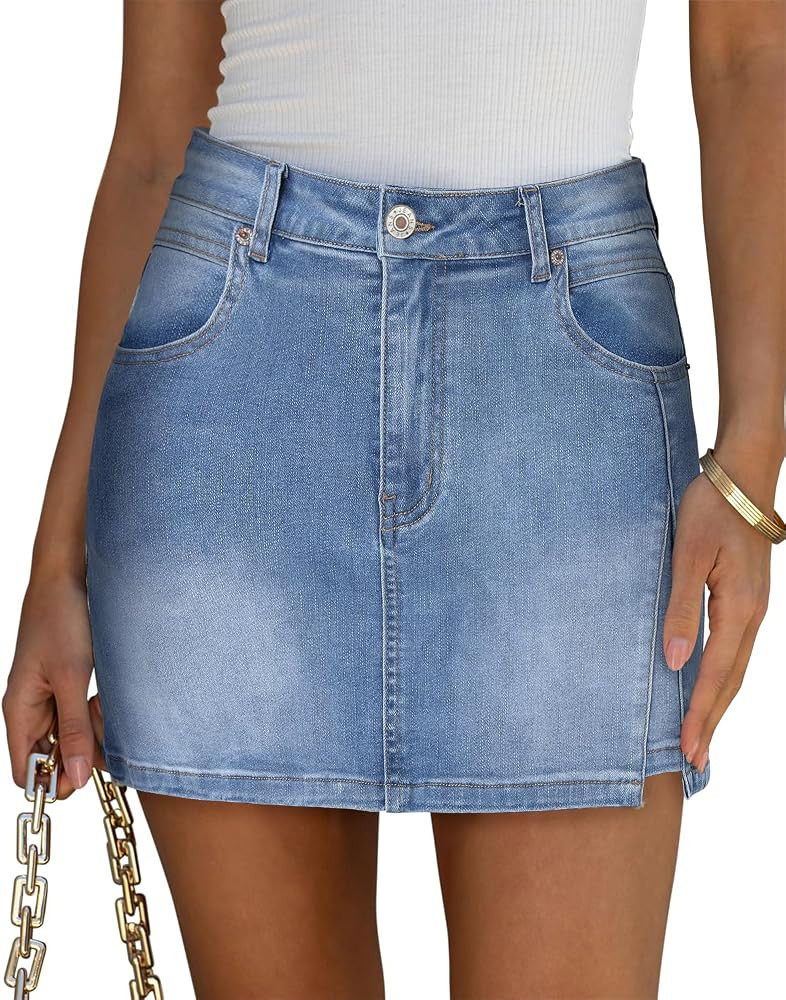 Angerella Skorts Skirts for Women Denim Mini Skirt High Waisted Jean Shorts Stretchy Denim Skirts | Amazon (US)
