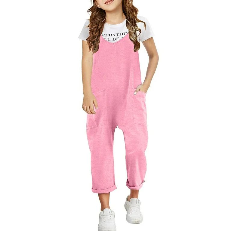 Fattazi Toddler Girls Spring Casual Sleeveless Jumpsuits Spaghetti Strap Loose Overalls Rompers L... | Walmart (US)