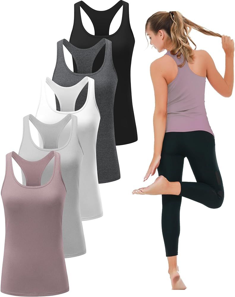 Amazon.com: TELALEO 5 Pack Workout Tank Tops for Women, Athletic Racerback Sports Tank Tops, Comp... | Amazon (US)