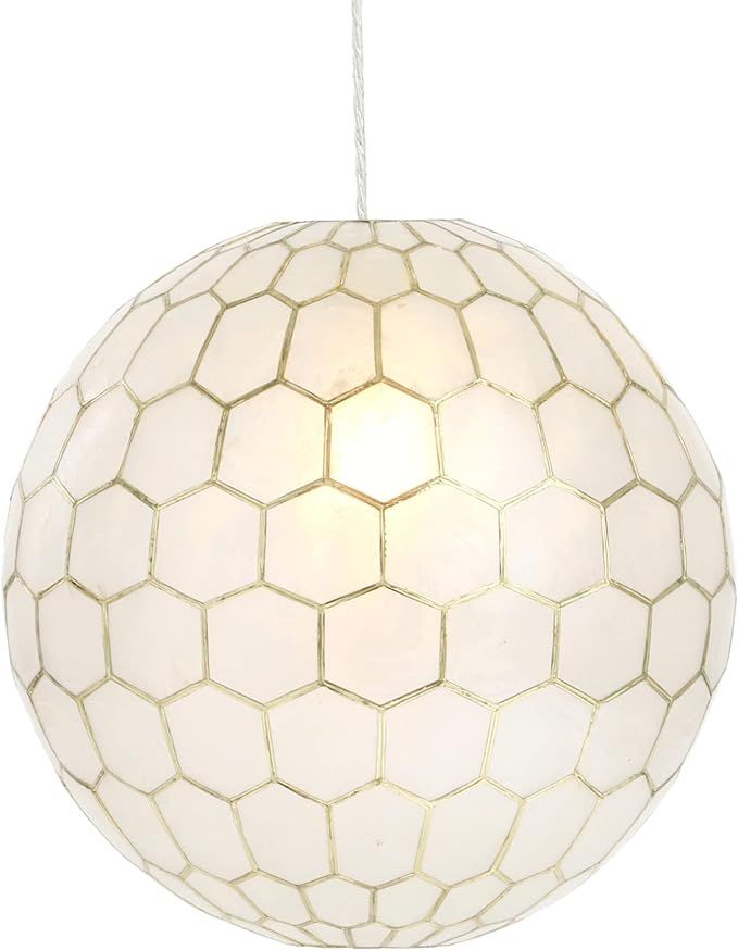 Creative Co-Op Honeycomb Globe Light, Capiz White Seashells with Antique Gold Pendant, 16" | Amazon (US)
