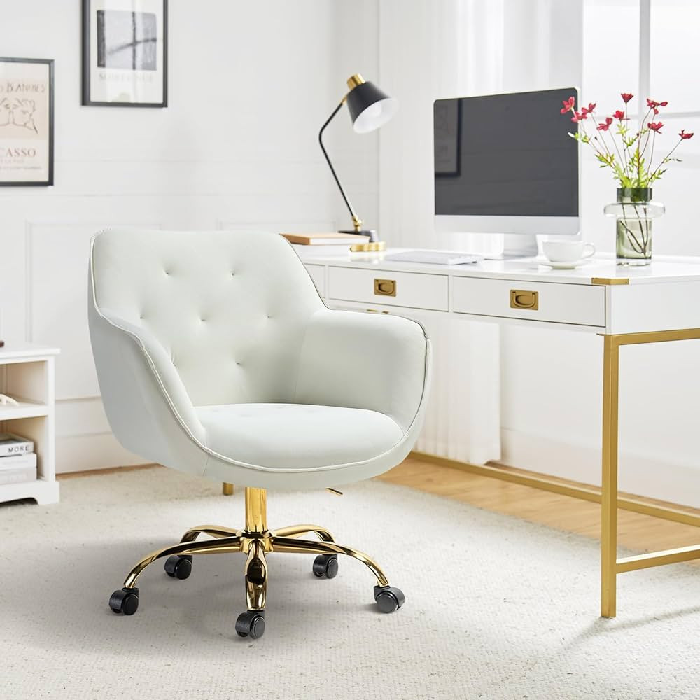 HULALA HOME Velvet Office Chair with Gold Base, Modern Cute Mid-Back Desk Chair, Adjustable Swive... | Amazon (CA)