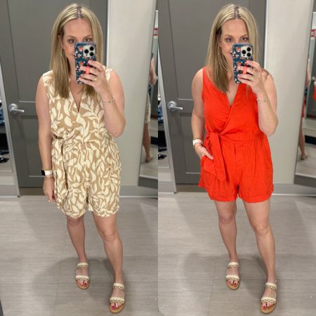I love this new linen romper from Target!! It’s so comfy, has pockets and the chest wrap top. I accidentally toy grabbed a large in the tan print, but I’m wearing a medium in the red, which definitely fits better. It also comes in white and black! I’m 4 months postpartum and right under 5’ 5” for reference. 

Spring outfit, vacation outfit, travel outfit, summer outfit, sandals, Target 

#LTKtravel #LTKshoecrush #LTKstyletip