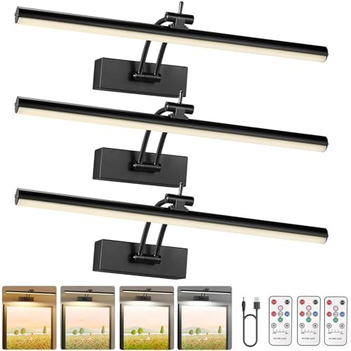 Yuichoy 3 Pack Picture Lights for Wall Battery Operated, 16 inch Wireless Art Lighting for Painting, 6 Colors Picture Frame Lights with Remote, Dimmable 5200mAh Gallery Light, Black | Amazon (US)