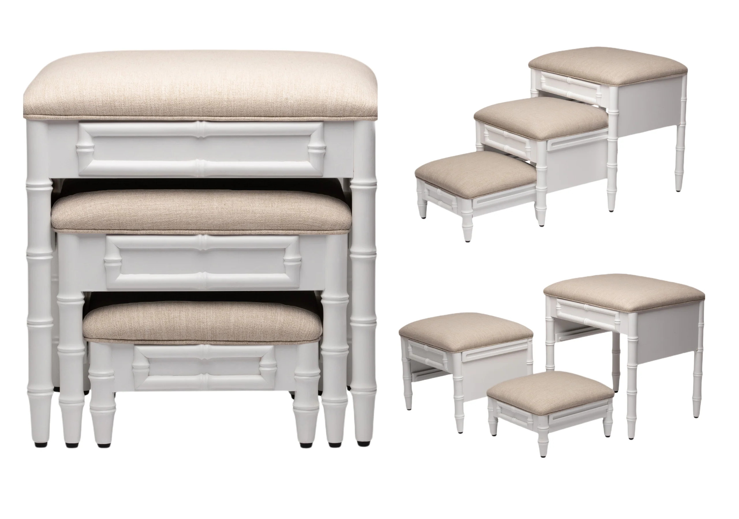 Bamboo Inspired Step Ottoman [Tan + Shiloh White] | Fursatile