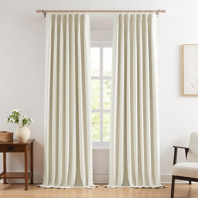WEST LAKE Chenille French Pleated 90% Blackout Window Curtain Panels 90 Inches Length,Beige Tripl... | Amazon (US)
